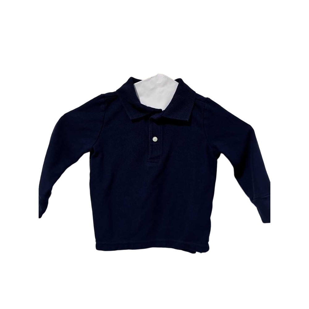 Janie and Jack Boys Navy Blue Long Sleeve Pique Polo Shirt 18-24 Months